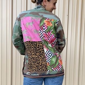 Custom Vintage Patch Army Camo Festival Jacket
